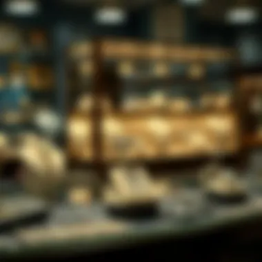 Pawn shop displaying various jewelry items including diamonds