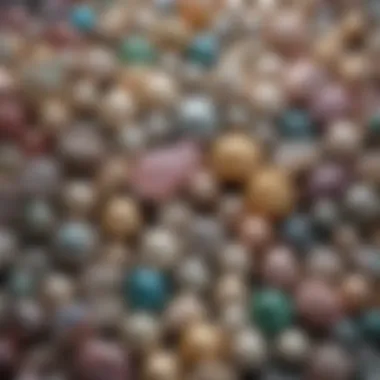 A collection of farmed pearls in various shades and shapes displayed artistically.