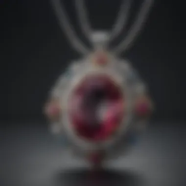 Close-up of a stunning gem holder necklace displaying a vibrant gemstone