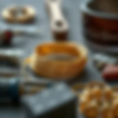 Gold Colored Solder Wire in Jewelry Making Gold colored solder wire in a jewelry making context with tools and materials