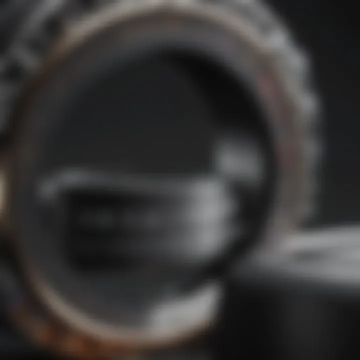 Close-up of a ring measurement tool indicating half sizes