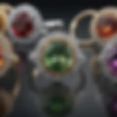 Assorted halo rings featuring different gemstone variations and colors