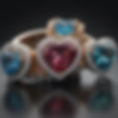 Close-up of gemstones featured in anniversary bands