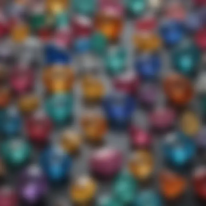 An array of gemstones with varying colors and shapes, showcasing their unique qualities.