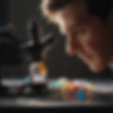 A scientist examining gemstones under a microscope