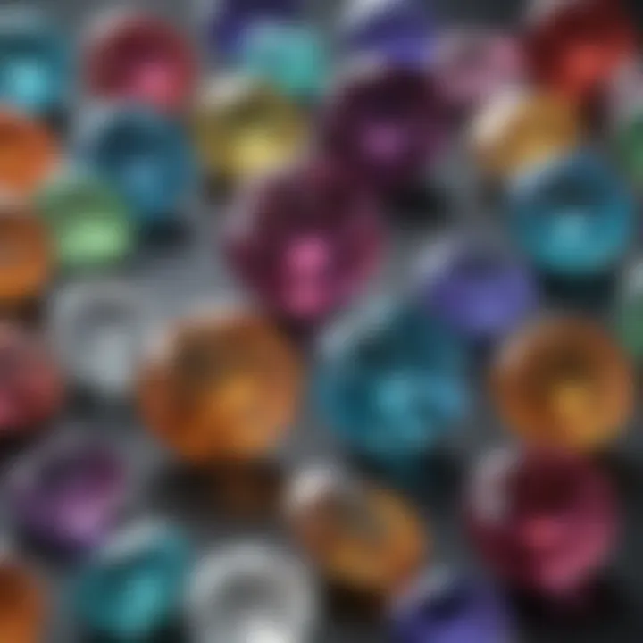 A close-up of various lab-grown gemstones