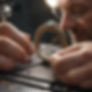 Jeweler utilizing the metal ring sizer tool in a workshop environment.