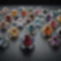 An elegant display of various ring sizes showcased on a plush velvet background.