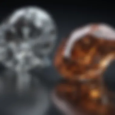 Comparison of real and synthetic diamonds side by side highlighting differences