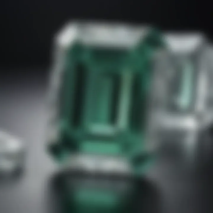 Display of high-quality emerald cut diamonds with superior clarity