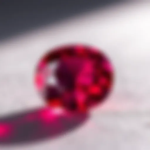 Close-up view of a vibrant ruby gemstone showcasing its deep red color