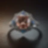 Close-up of a sparkling engagement ring on a velvet surface