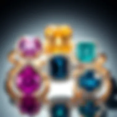 A comparison of different gemstones used in engagement rings, emphasizing color and brilliance.
