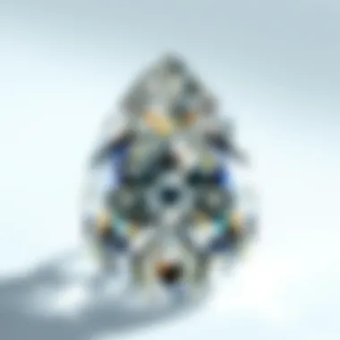 Close-up view of a pear shaped diamond showcasing its unique silhouette and facets