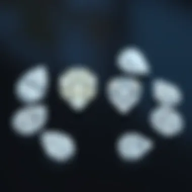 Comparison of various pear shaped diamonds highlighting different dimensions and sizes