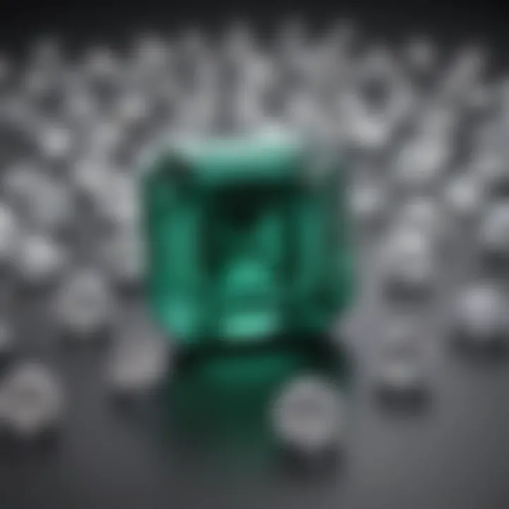 A chart illustrating various carat sizes of emerald cut diamonds