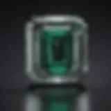 An emerald cut diamond on a luxurious velvet display