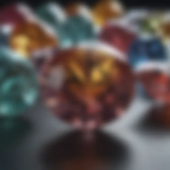 Comparison of colored diamonds to illustrate the color grading scale