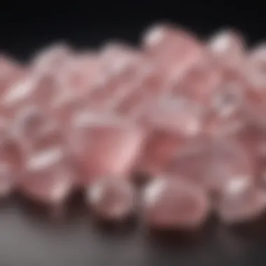 Collection of Rose Quartz Stones A collection of rose quartz stones displayed elegantly, highlighting their aesthetic appeal and variations
