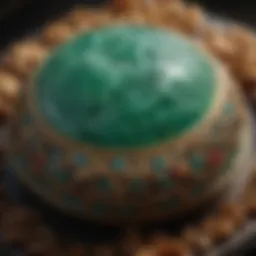 A close-up view of a jade piece showcasing its vibrant colors and intricate patterns.