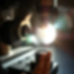 Close-up view of a refractometer demonstrating light refraction