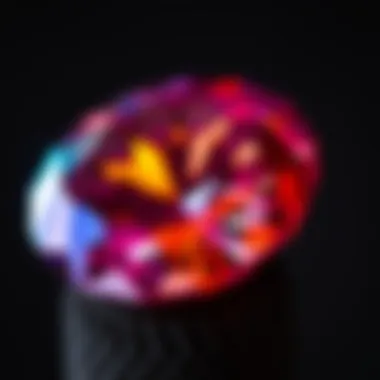 Close-up of a gemstone showing effects of flame treatment