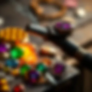 Different types of gemstones being heated with a propane torch