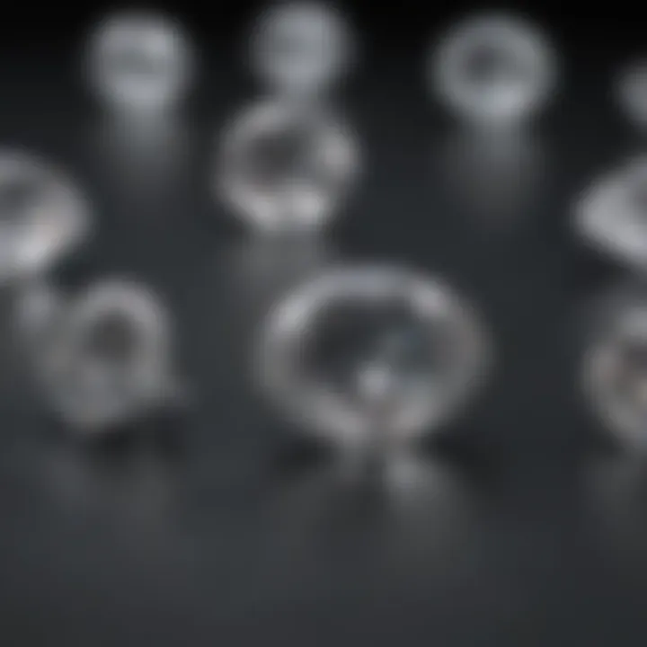 Comparison of different diamond shapes including a two carat diamond