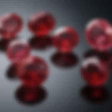 Comparative Display of Rubies An elegant display of various rubies highlighting differences in cut and color.