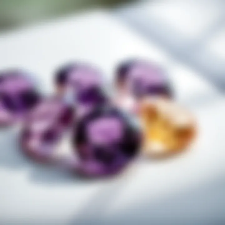 Different grades of amethyst arranged to illustrate quality distinctions