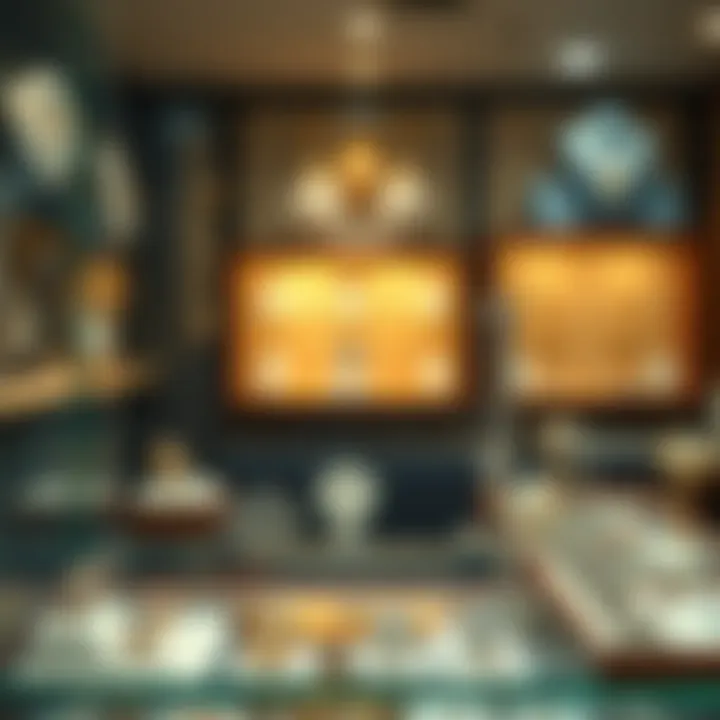 A pawn shop showcasing various jewelry items, including diamond earrings