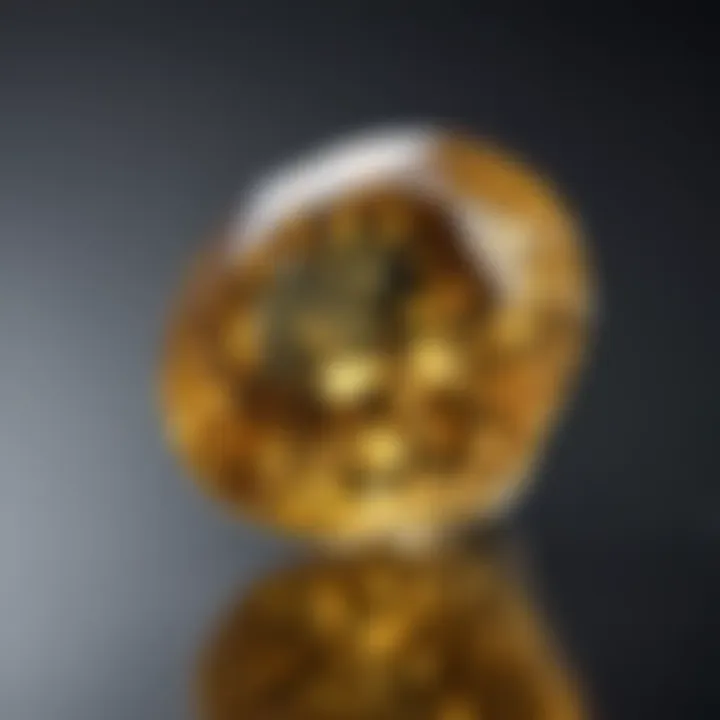 A close-up of yellow sapphire displaying its unique inclusions and characteristics.