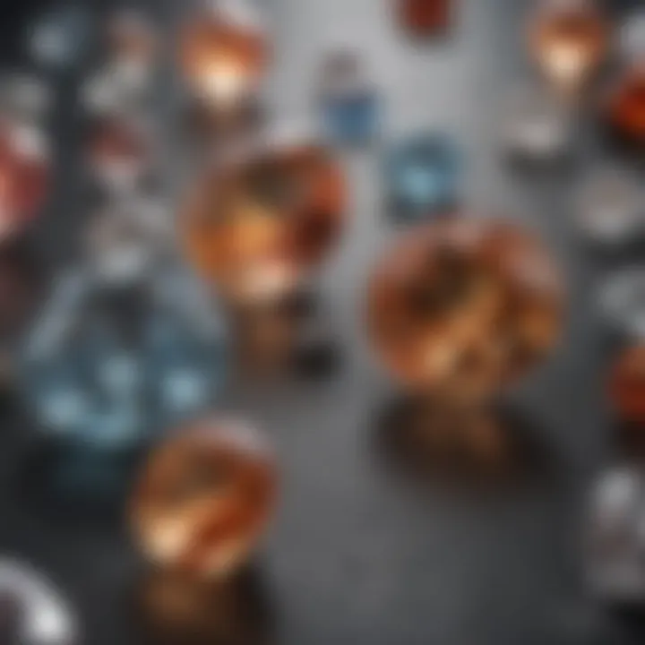 A display of zircon gemstones arranged by color and clarity for visual appeal