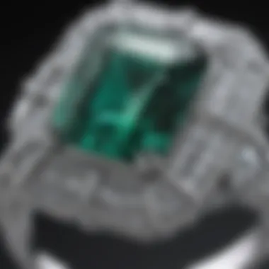 Close-up of the unique facets of a 5 carat emerald cut engagement ring