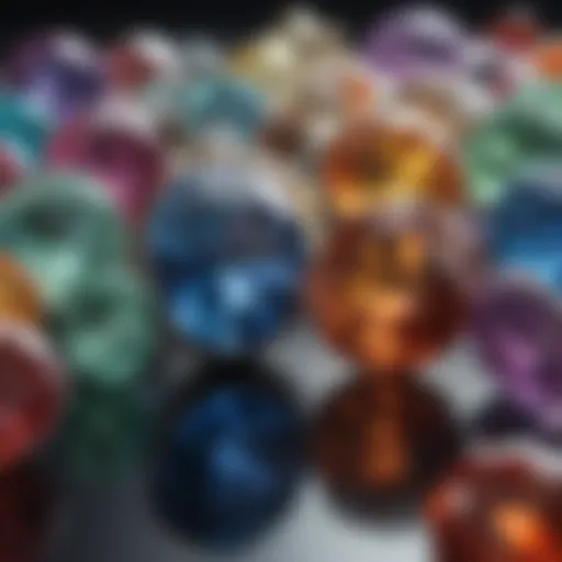 A close-up view of various gemstones showcasing their colors and clarity