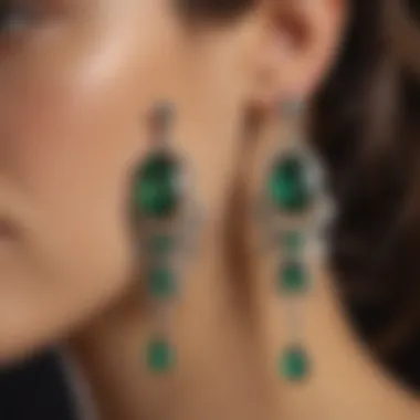 Dazzling emerald gemstone earrings reflecting light