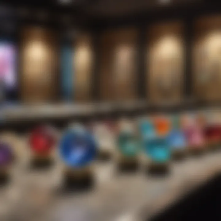 Diverse collection of gemstones in a sophisticated showroom