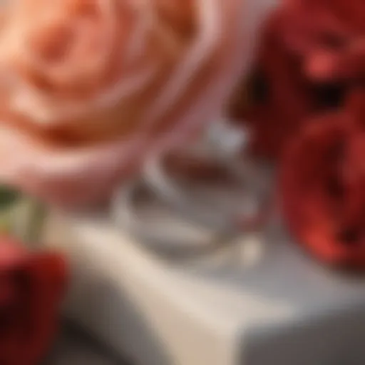 Wedding band and engagement ring on a bed of roses