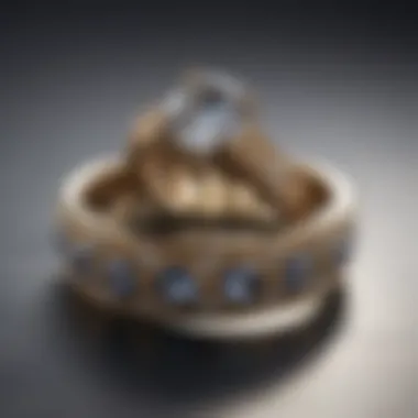 Close-up of wedding band and engagement ring combination