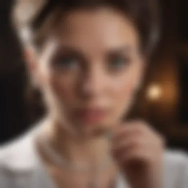 Professional appraiser examining a pearl necklace with a loupe