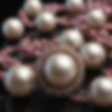 Close-up view of lustrous pearls on a velvet background