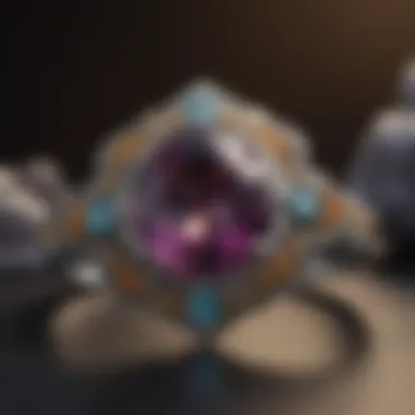 An elegant jewelry designer crafting a piece with high-quality gemstones.