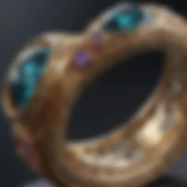 Close-up of a unique gemstone wedding ring.