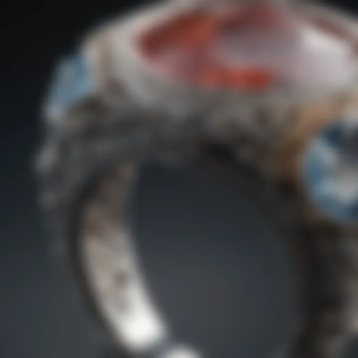 Detailed close-up of intricate work wedding ring patterns