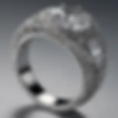 Close-up of intricate white gold ring design