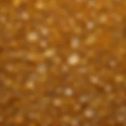 A close-up view of a yellow crystal showcasing its unique patterns and shine
